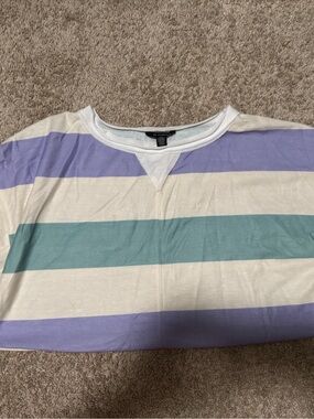 Women’s Short Sleeve Striped Tee - Lavender, Teal & White